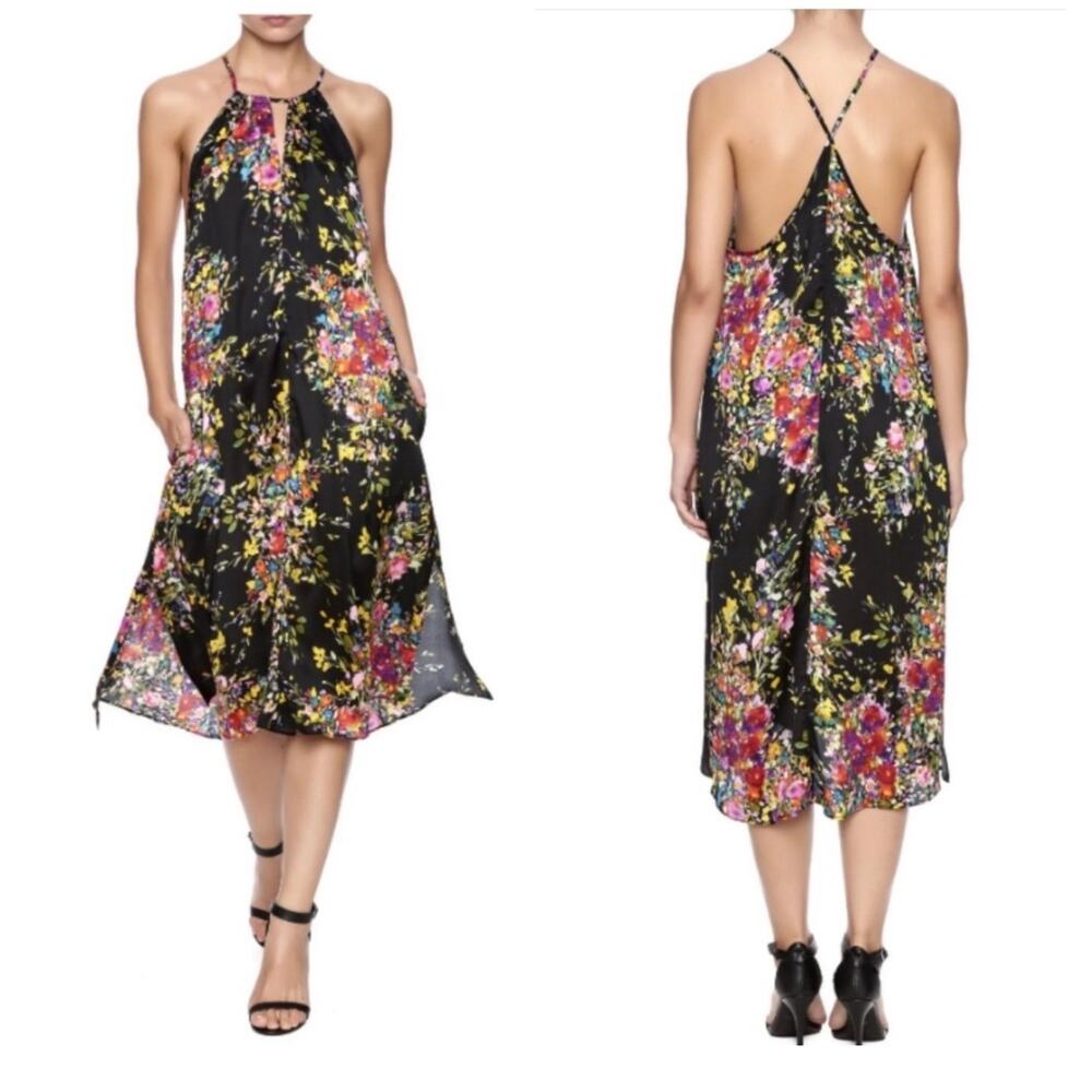 PEARLE 88 floral wedding guest lightweight satin special occasion midi dress S